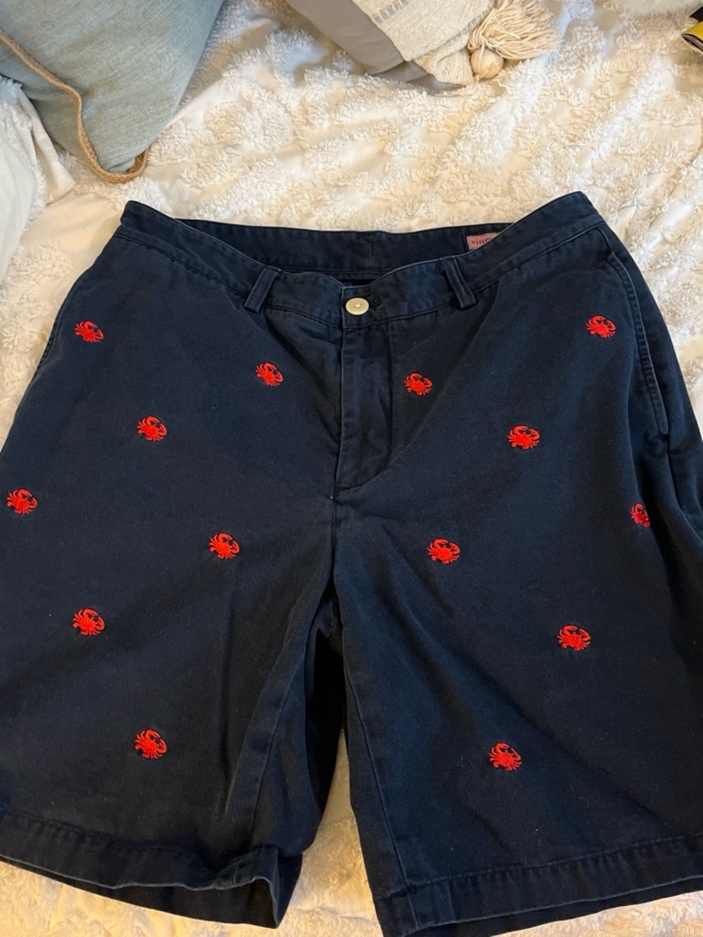 Vineyard Vines Navy Shorts with Red Crab Embroidery